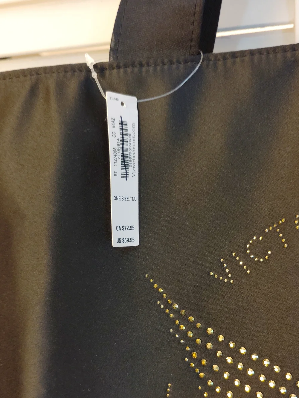 Victoria's Secret Black Tote with Gold Wing Stud Design